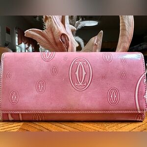 Cartier Happy Birthday Patent Leather Envelope Long Wallet Light Pink Large